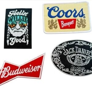 4 Good Time Patches. Budweiser, Coors, Jack Daniel’s, Willie Nelson Patches